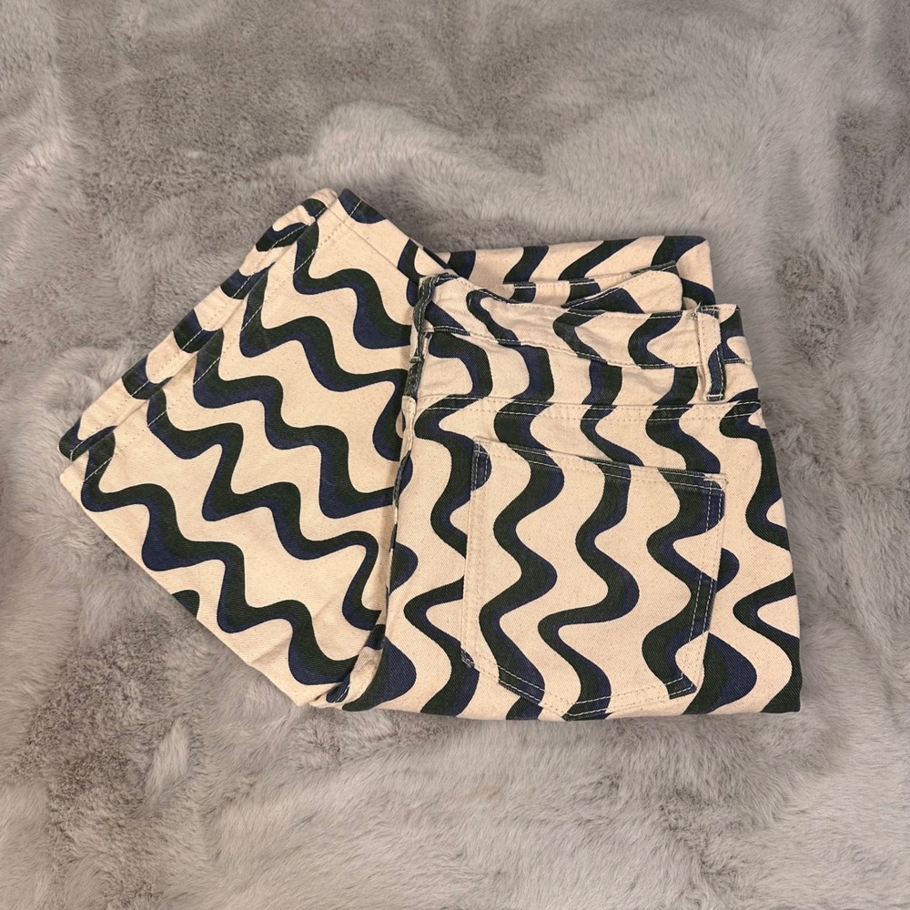 Bailey Rose Wave Fun Print Jeans Size L Women's Cream Blue Green Denim Pants